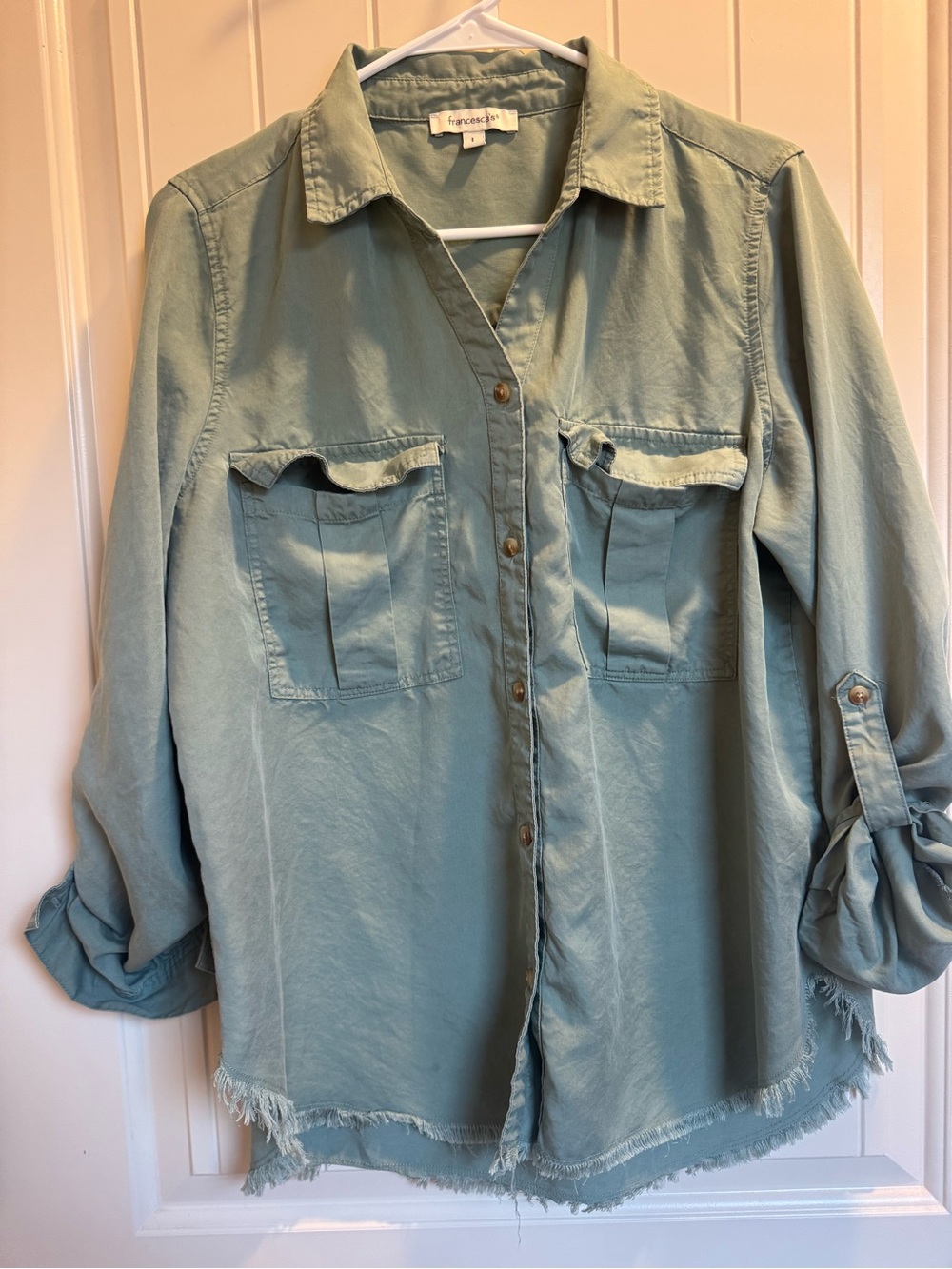 Francesca's Collections Mint-Sage Utility Shirt